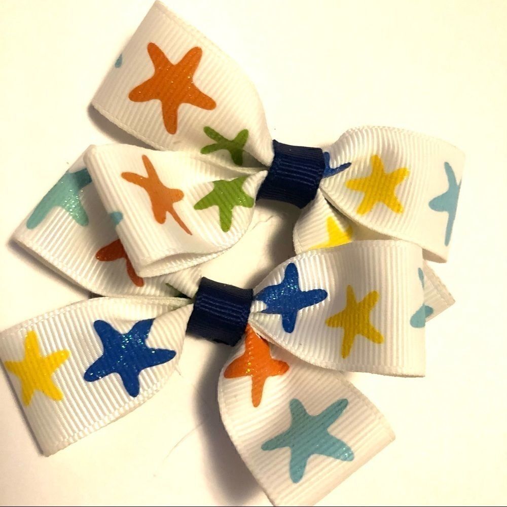Bow pair hair bows accessories star fish beach NEW